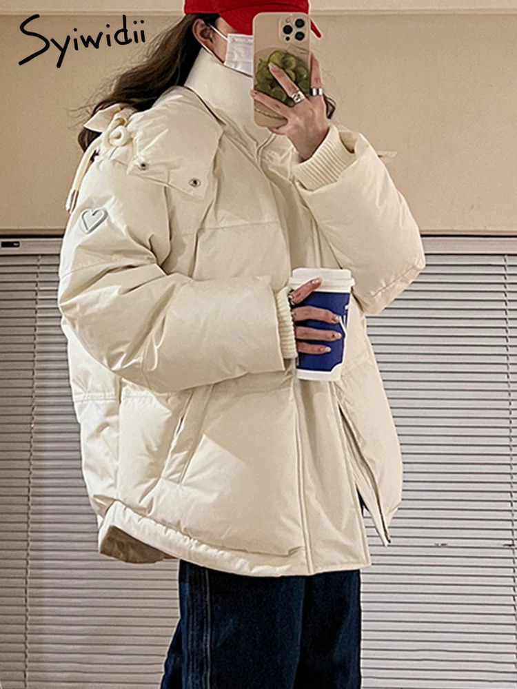 Women's Down Parkas Syiwidii Thicken Warm Jacket for Women Autumn Winter 2023 Fashion Long Sleeve Coats Chic Casual Zippers Hooded 231013