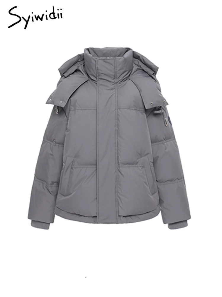 Women's Down Parkas Syiwidii Thicken Warm Jacket for Women Autumn Winter 2023 Fashion Long Sleeve Coats Chic Casual Zippers Hooded 231013