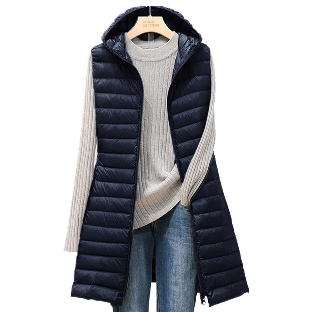 SEDUTMO Winter Plus Size 3XL Women Down Jackets Vest Long Ultra Light Duck Down Coat Autumn Puffer Waistcoat Slim Parkas ED506 210819