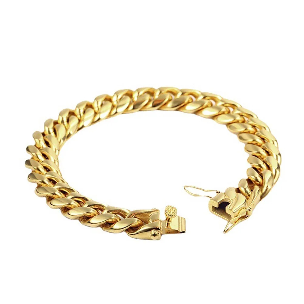 Chain Stainless Steel Miami Curb Cuban Link Bracelet Dragon Clasp Lock Bangle Hip Hop Rapper 18K Gold Plated Women Men Jewelry 231016