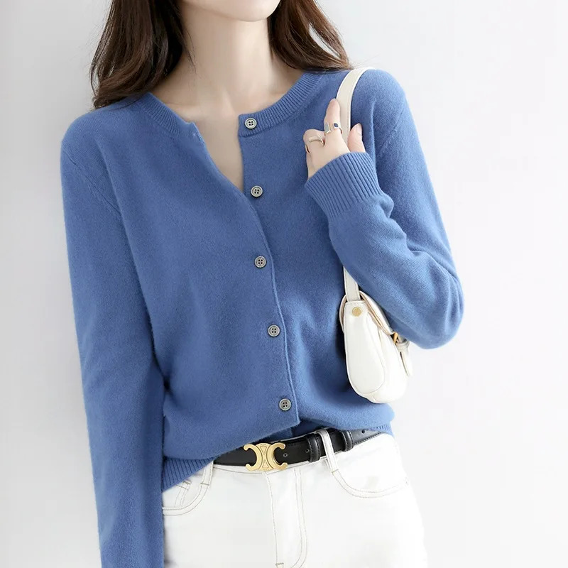 Womens Sweaters Pink Cardigan Crop Top Sweater Knit Round Neck Short Wool Jacket 231016