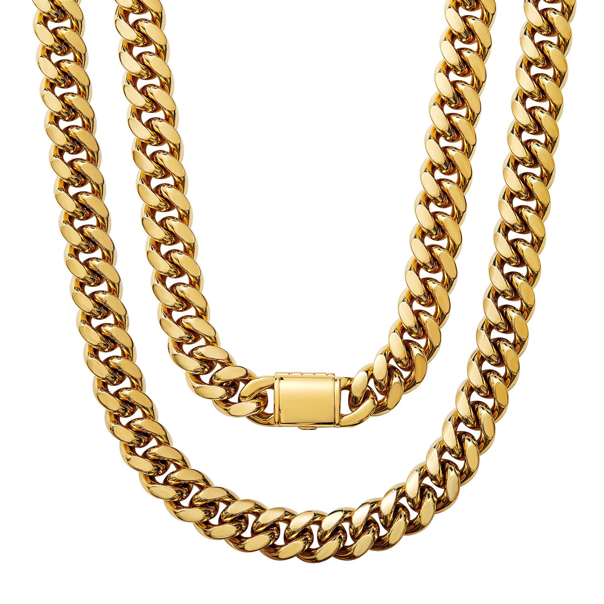 6mm-14mm Hip Hop 316L Stainless Steel Miami Cuban Link Chain 18K Real Gold Plated High Polished Mens Necklace Jewelry Gold Color