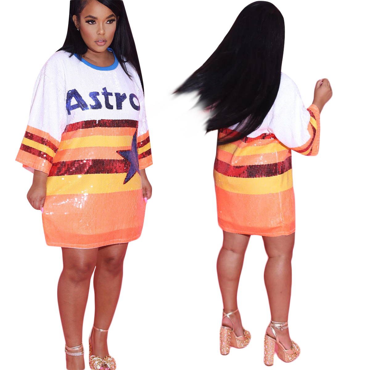 Luxury Baggy Sequin T Shirt Dresses Women Paillette Hip Hop Shirt Dress Club Wear Free Ship