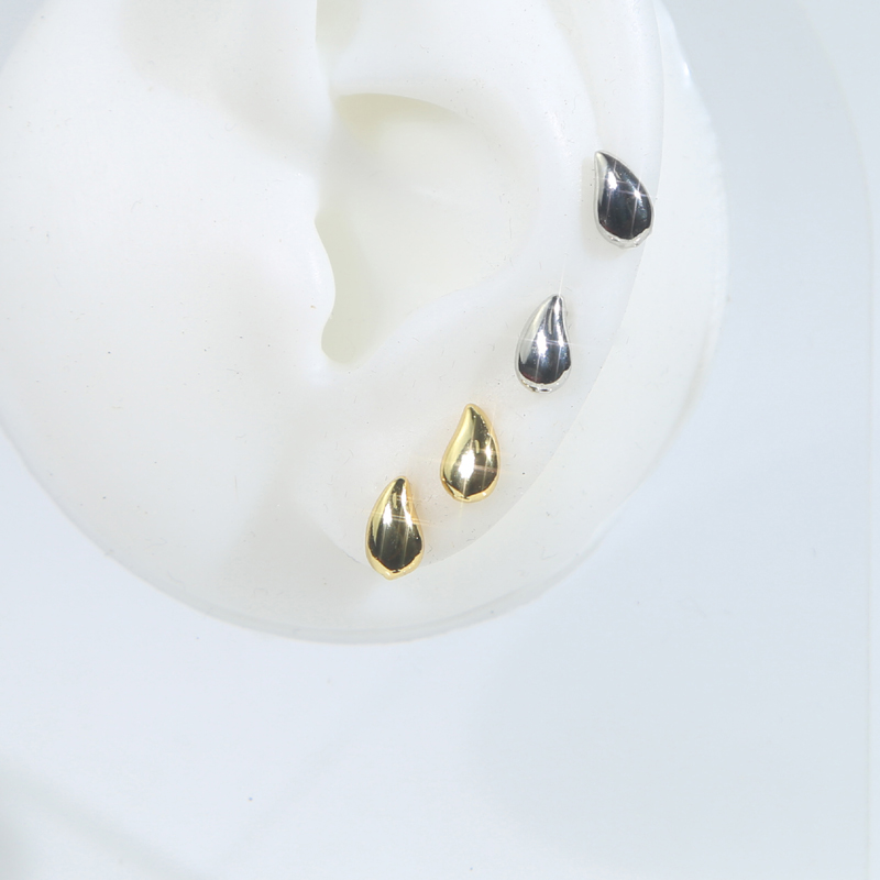 Gold Color Chunky Dome Water Drop Peas Shape Stud Earrings Mini Glossy High Polished Fashion Hip Hop Women Lady Festival Gift Jewelry