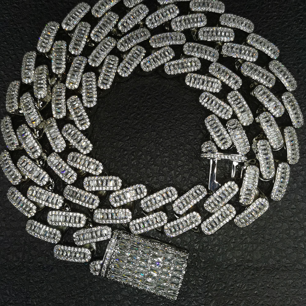Iced Out Chains Hip Hop Jewelry Dia Men Gold Necklace Sier Fully VVS Moissanite Baguette Cuban Link Chain 20mm