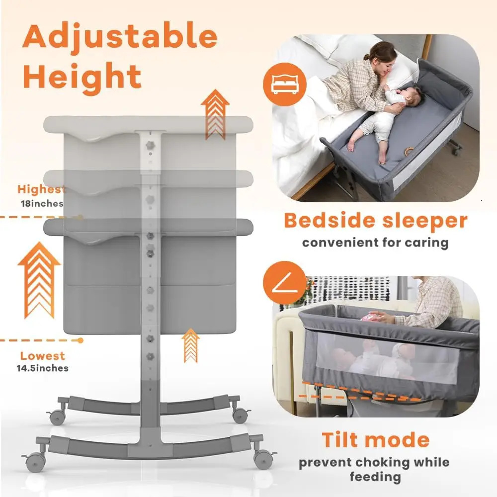 Baby Cribs uiuwoo Bedside Crib for Baby 3 in 1 Bassinet with Large Curvature Cradle Adjustable and Movable Baby Bed with Mosquito Nets 231017