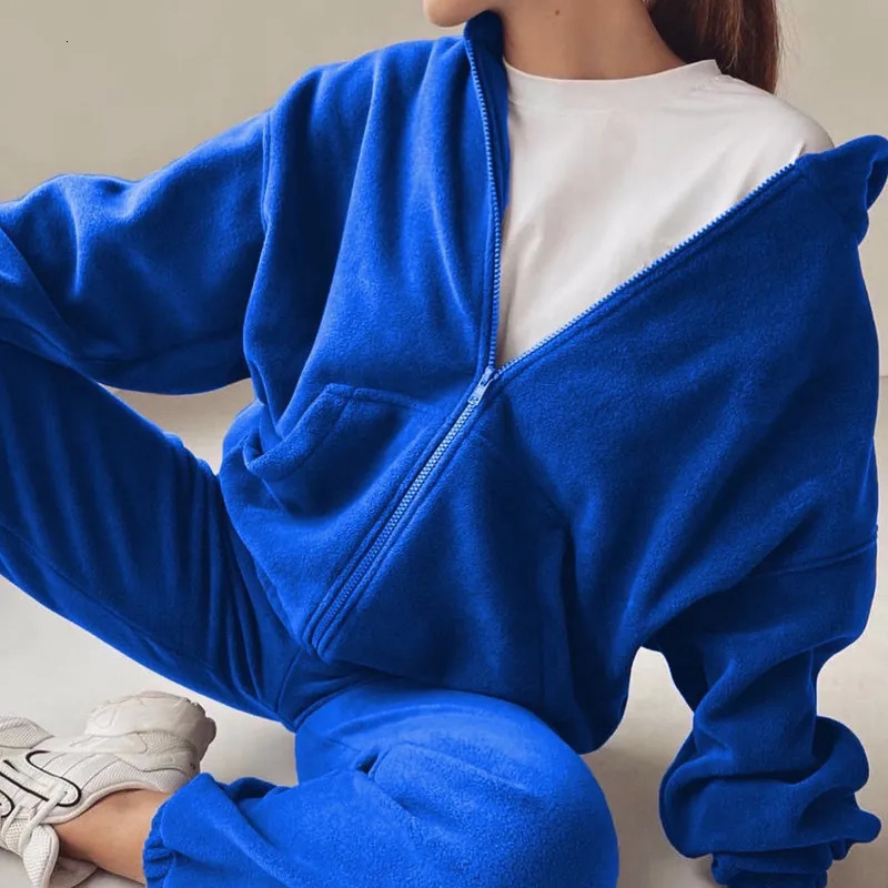 Women's Tracksuits Women Autumn Winter Casual Hooded Zipper Outerwear Tracksuits Hoodies Pant Suit Female Casual Tracksuit Two Piece Sets Outfits