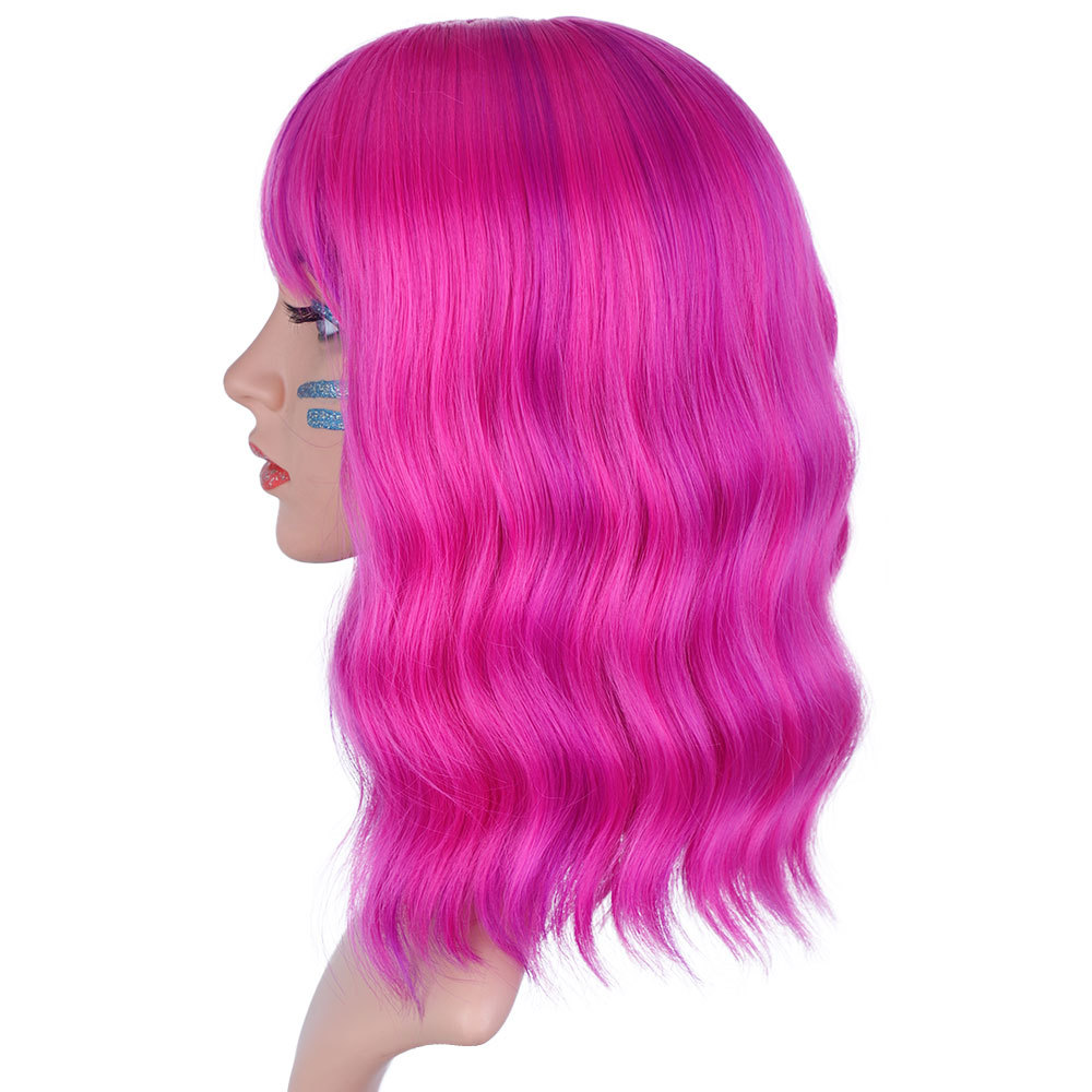 Synthetic Wigs Full Mechanism Curly Hair Products Festival Hot Pink Color Fiber 14inch Bob Wigs