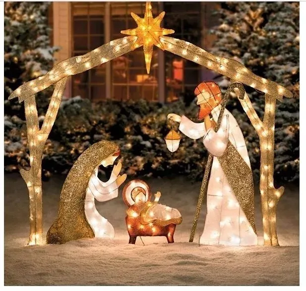 Tinsel Nativity Scene Warm White Plane Painting For Easter Christmas Outdoor Yard Garden Home Decorations Event Decoration 221123
