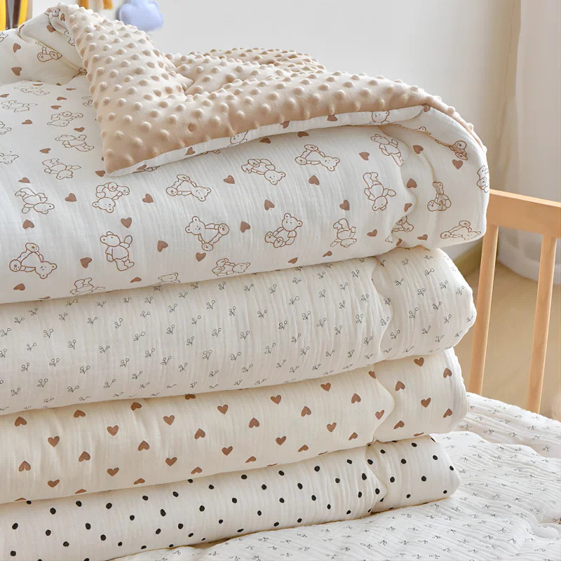 Quilts Winter Thermal Muslin Cotton Baby Duvet born Cozy Quilted Comforter with Dotty lining Soft Infant Baby Blanket with filler 231017