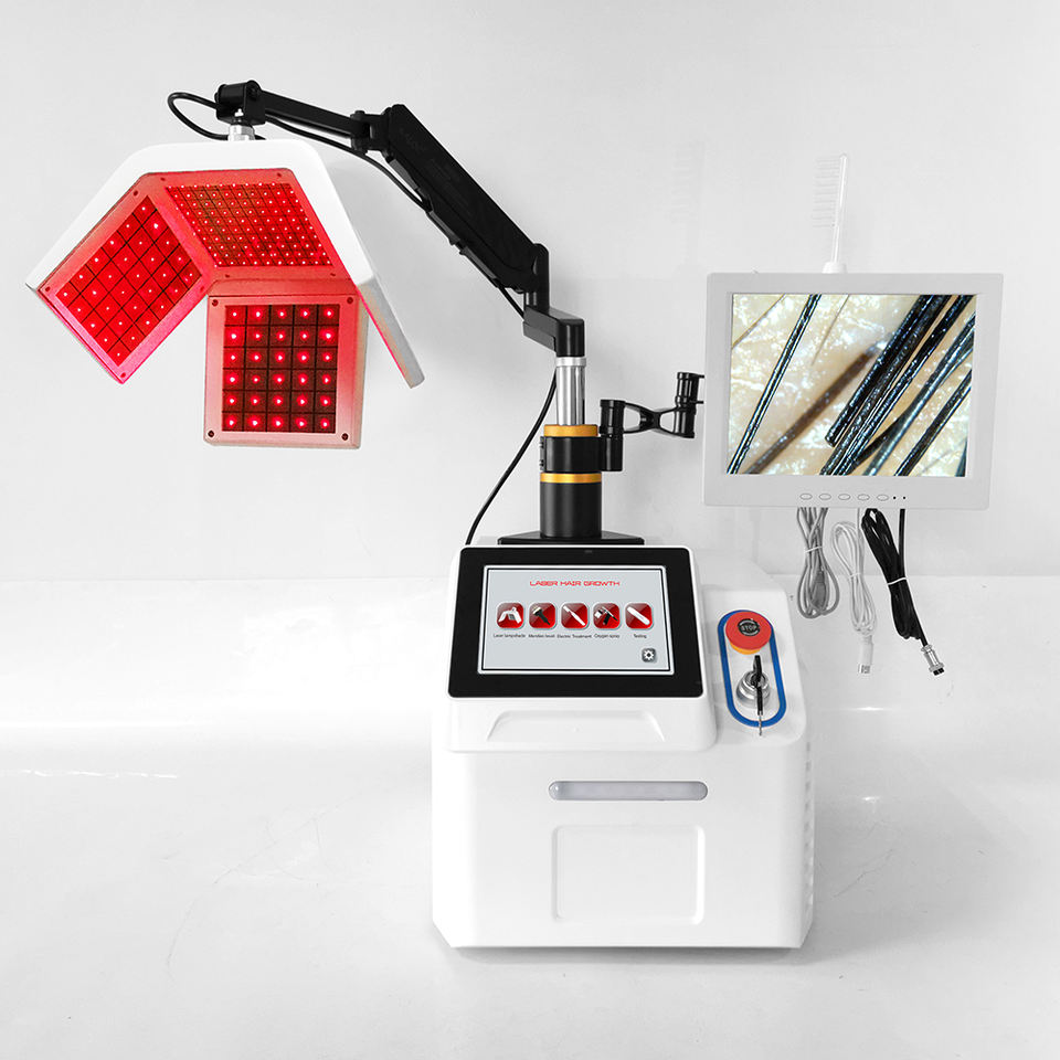 Professional Diode Laser Hair Growth Instrument 5 in 1 LLLT Hair Thickening Phototherapy Electrotherapy Scalp Detection Massage Salon