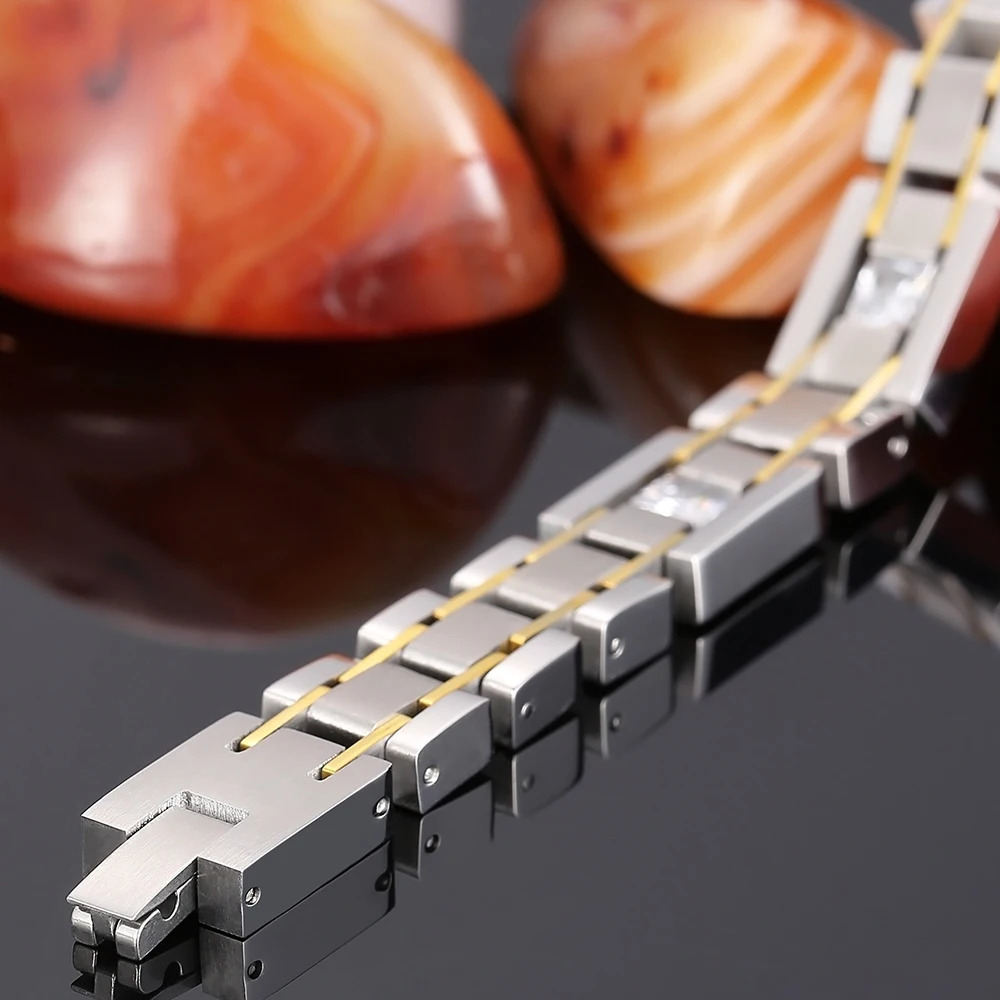 Chain Man Bracelets CZ Jewelry Birthday Gifts for Boyfriend 12MM Brushed Gold Plated Stainless Steel Chain Bracelet for Men Wholesale 231016