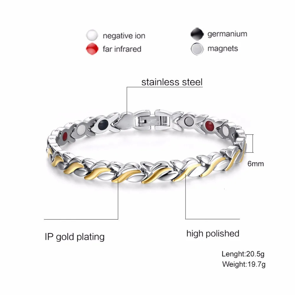 Chain Vinterly Magnetic Bracelets for Women Chain Health Energy Germanium Hologram Bracelet Gold Color Stainless Steel Bracelet Women 231016