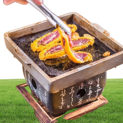 Mini square rock barbecue pan Japanese text barbecue grills BBQ on table Teppanyaki steak plate high temperature stone plate 03224597168