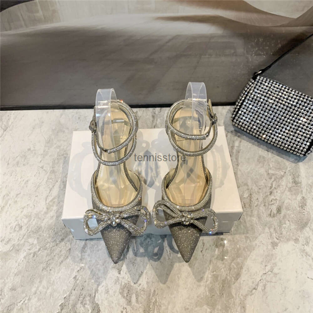 MACH heels shoes Designer Shoes Rhinestones Women Pumps Crystal Bowknot Satin Summer Lady Shoes Genuine Leather High Heels Party Prom Shoe