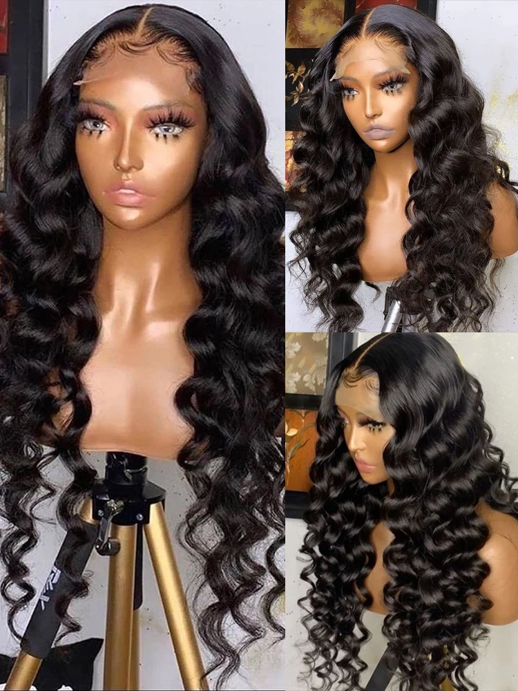 40 Inch Deep Wave 250% Lace Front Human Hair Wigs Brazilian 13x4 Lace Fronrtal Glueless Synthetic Black Wig For Women