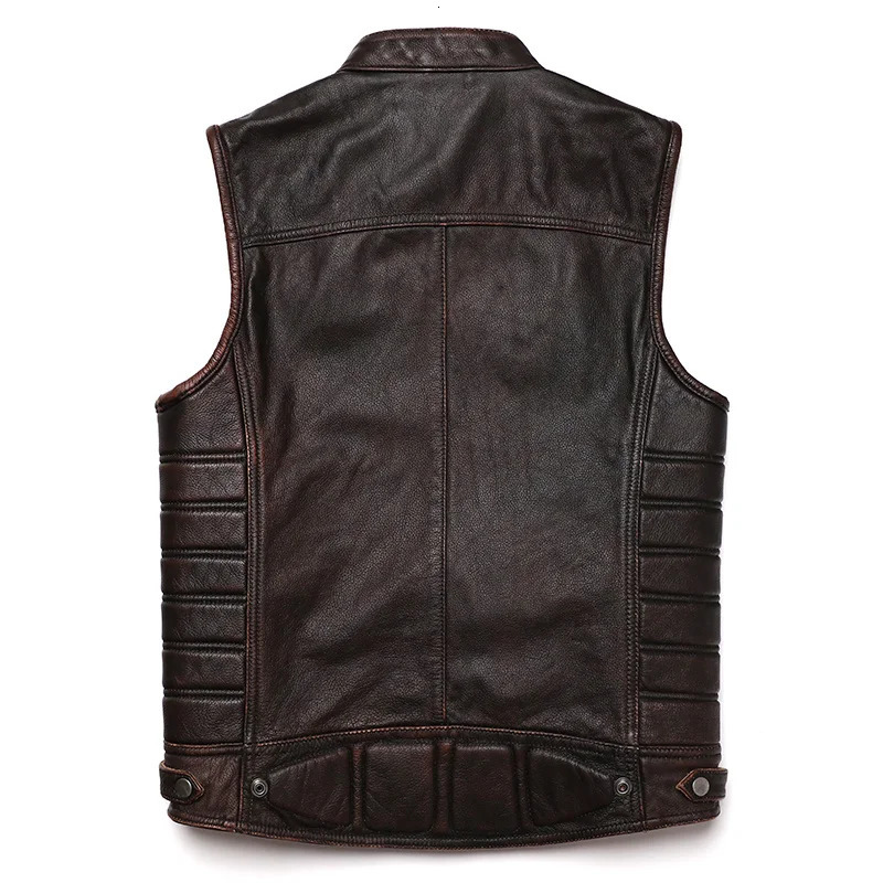 Men's Jackets Brown Vintage Real Leather Motorcycle Vest Men Cowhide Genuine Biker Waistcoat Slim Sleeveless 231016