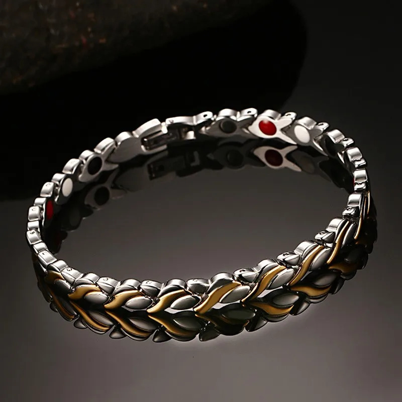 Chain Vinterly Magnetic Bracelets for Women Chain Health Energy Germanium Hologram Bracelet Gold Color Stainless Steel Bracelet Women 231016