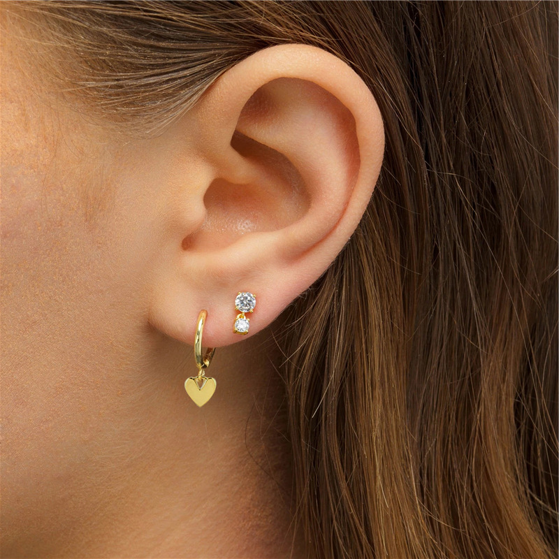 Trendy 925 Silver Heart Hoop Dangle Hoop Earring for women