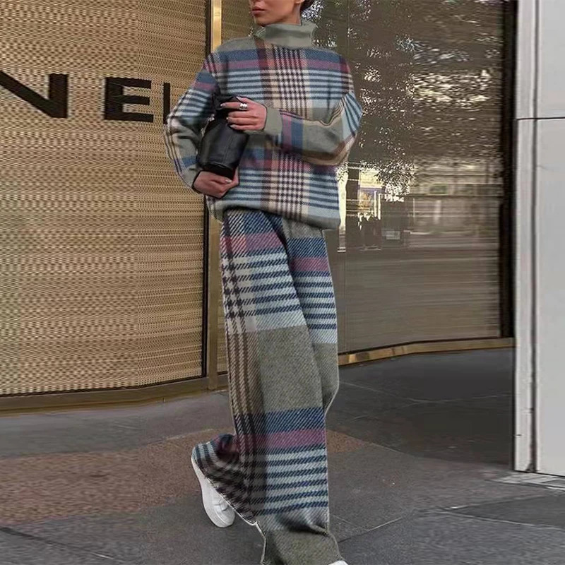 Women's Tracksuits High Quality High Collar Long Sleeve Top Pants Suit Autumn Winter Fashion Print Women Suit High Street Ladies 2 Piece Set 2310