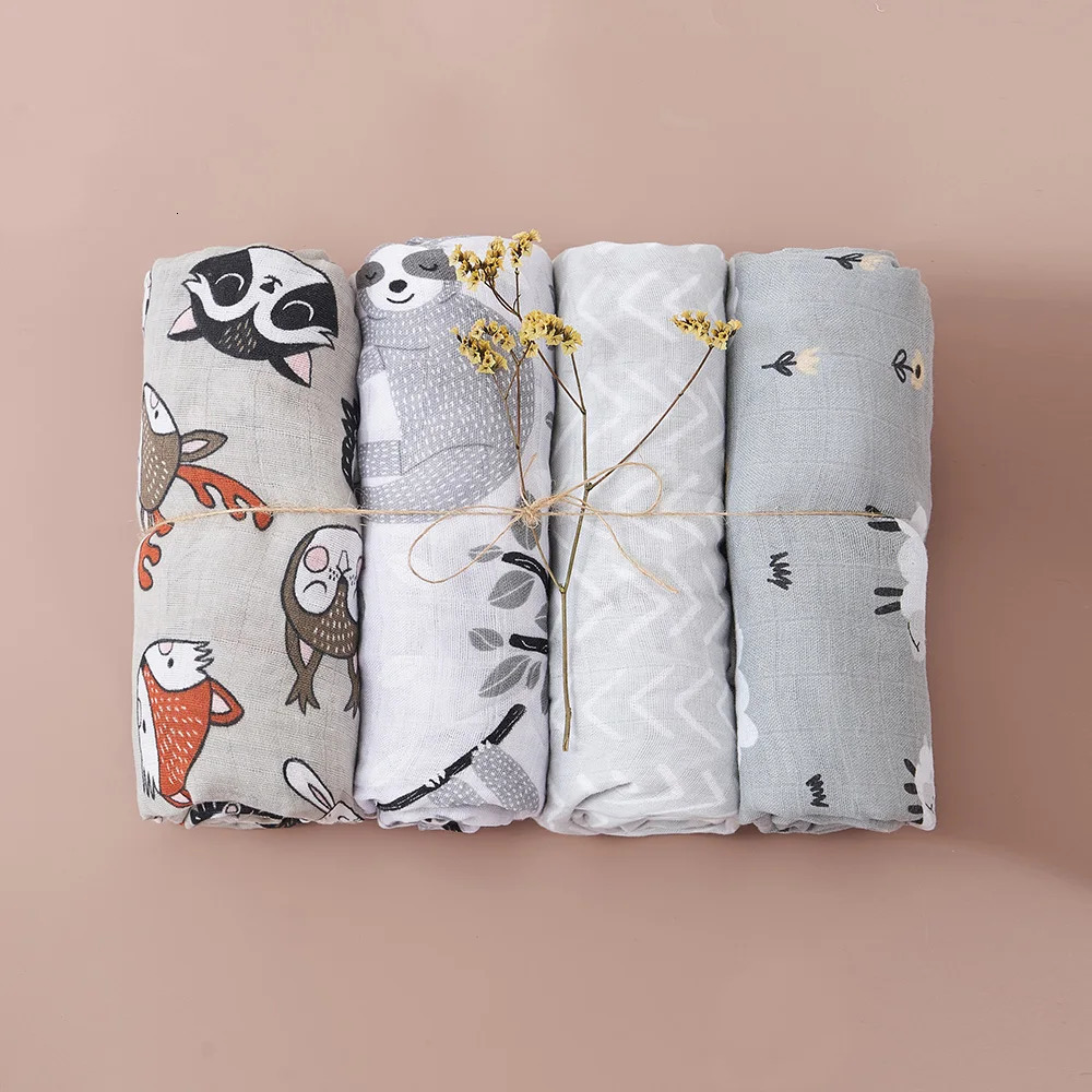 Quilts Kangobaby #My Soft Life# 4pcs Set All Season Multifunctional Baby Muslin Swaddle Blanket born Bath Towel Infant Wrap Quilt 231017