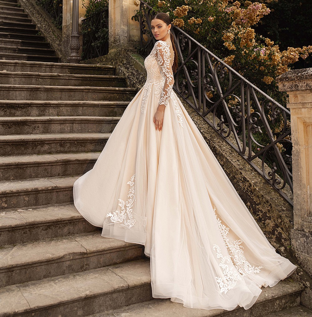 Crystal A Dubai E Wedding Dresses Sleeve Plus Size Bridal Sheer Long Sleeves Lace Feathers Vestido De Novia Arabic Beach Boho Wed Gowns S Rabic 666030
