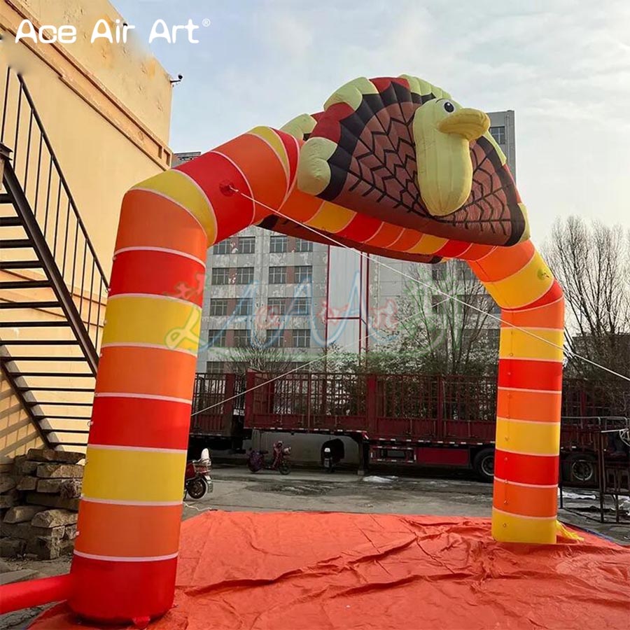 Air Turkey Arch Inflatable Thanksgiving Arch Fully Printed Holiday Decoration Entrance Archway with Free Fan for Outdoor Advertising or Promotion