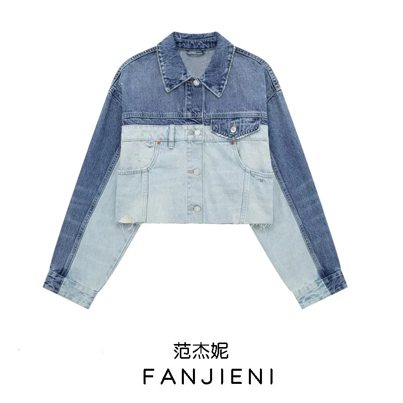 Women's Knits Tees Denim Jacket For Women Vintage Ripped Lapel Button Coat Long Sleeve Cropped Autumn Suit In Outerwears Streetwear 231016