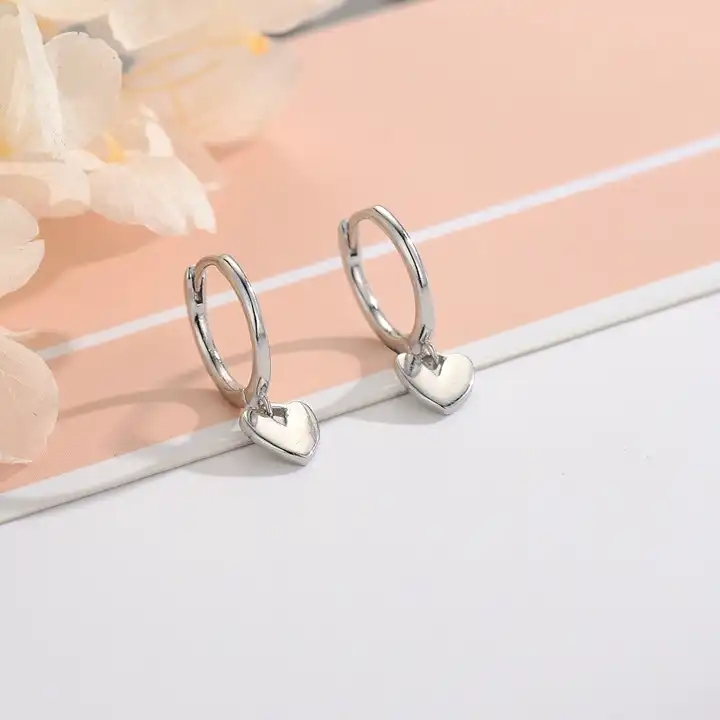 Trendy 925 Silver Heart Hoop Dangle Hoop Earring for women