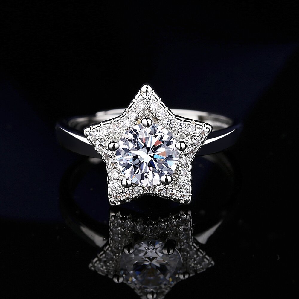 Romantic Star Lab Diamond Jewelry Set 925 Sterling Silver Party Wedding Rings Earrings Necklace for Women Moissanite Jewelry
