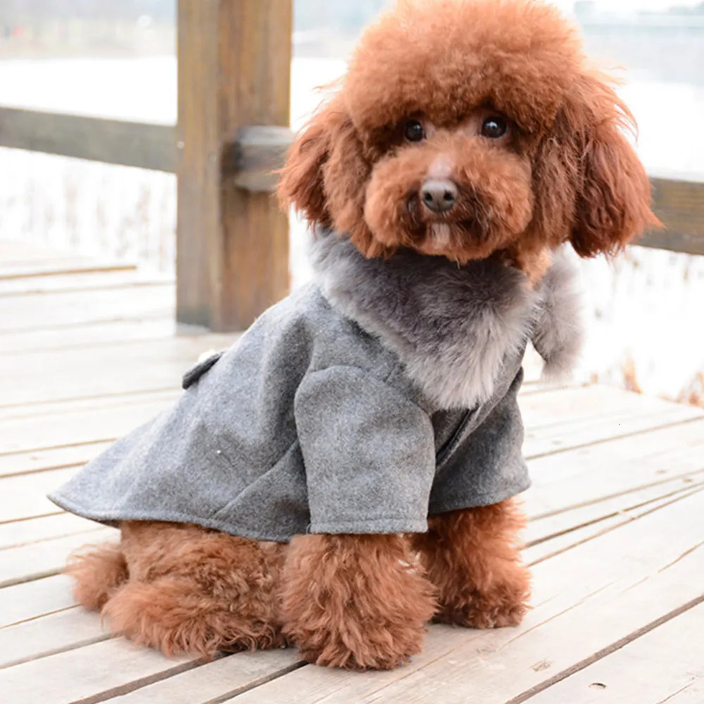 Winter Dog & Cat Fur Collar Jacket Coat Warm Padded Fiber Sweater for Small to Extra Large Pets Black Gray 2024 dh910320090