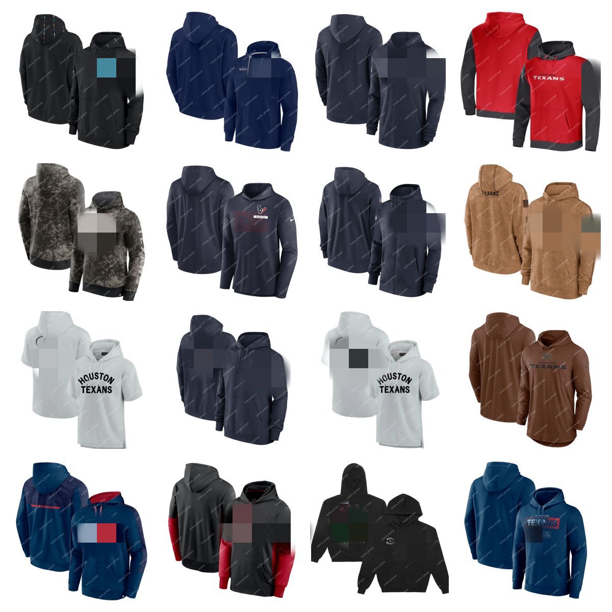 Men Women Youth Houston''Texans''Hoodies 2023 Brown Salute To Service''NFL''Football Pullover Performance Full-Zip Hoodies Black Gray Red