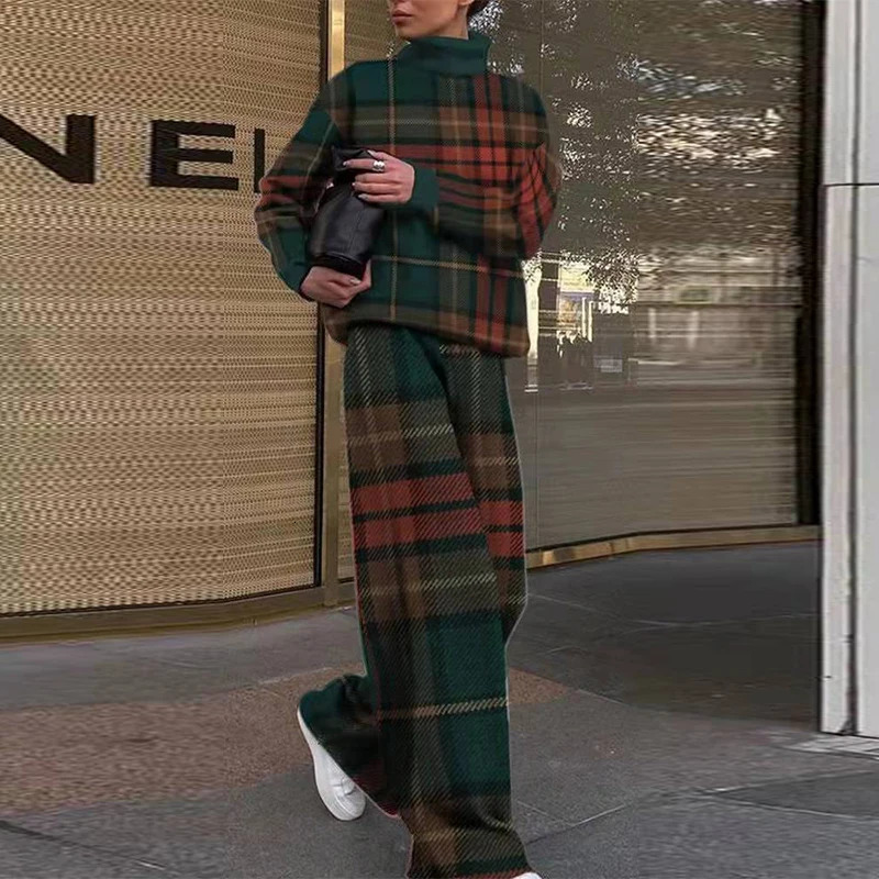 Women's Tracksuits High Quality High Collar Long Sleeve Top Pants Suit Autumn Winter Fashion Print Women Suit High Street Ladies 2 Piece Set 2310