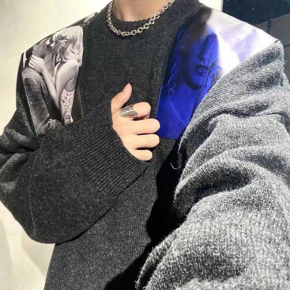 Men's Sweaters Raf Movie Portrait Photo Sticker Sweater Os Long High Street Crew Neck Loose Men