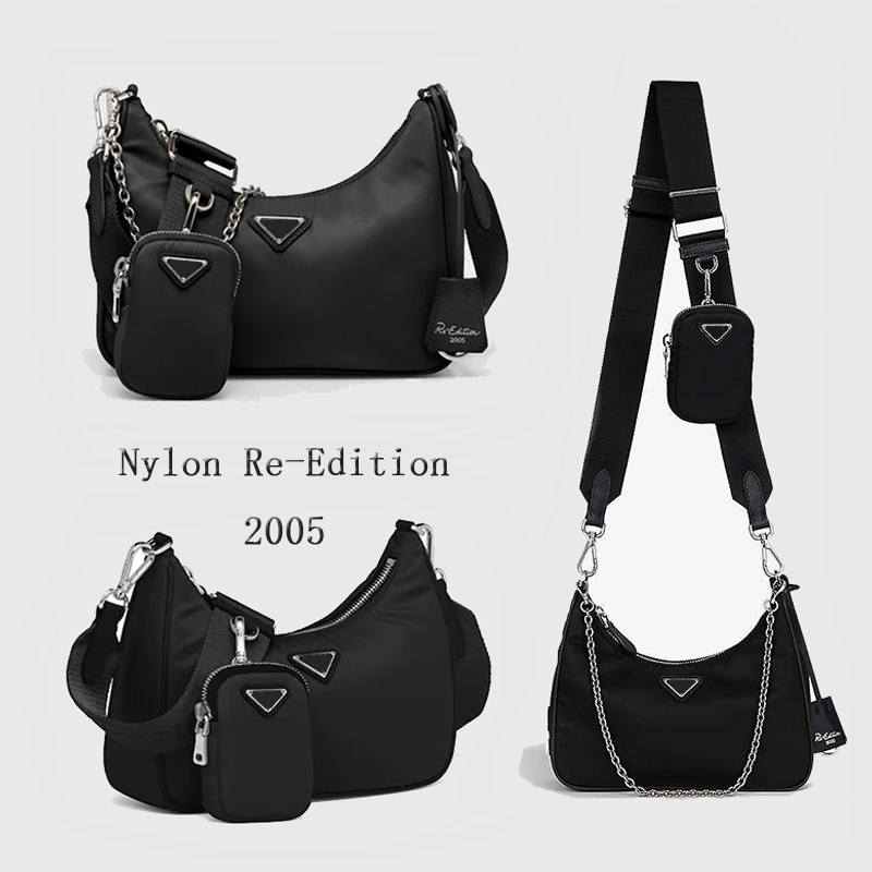 Women's Designer Re-Edition Nylon 2005/2000 Collection - Premium Tote & Shoulder Handbags with Three-Piece Set