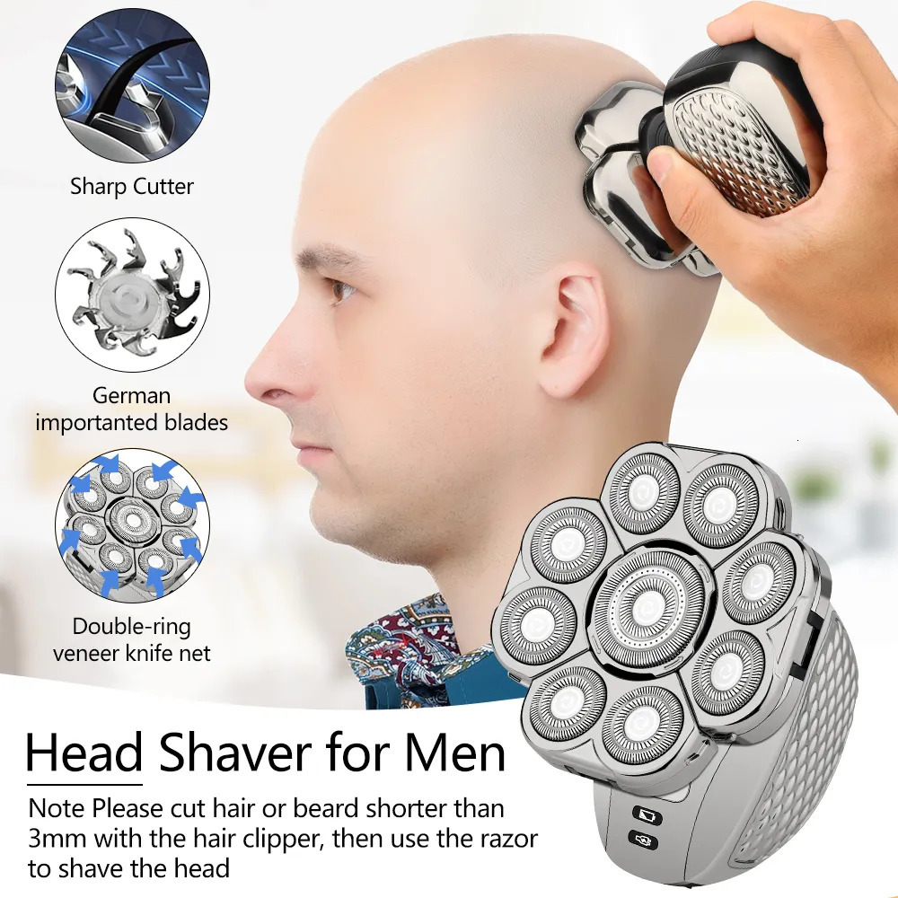 Razors Blades Men's Bald Head Electric Shaver 9 Blades Floating 6In1 Heads Beard Nose Ear Hair Trimmer Clipper Brush Rechargeable Razor 231013