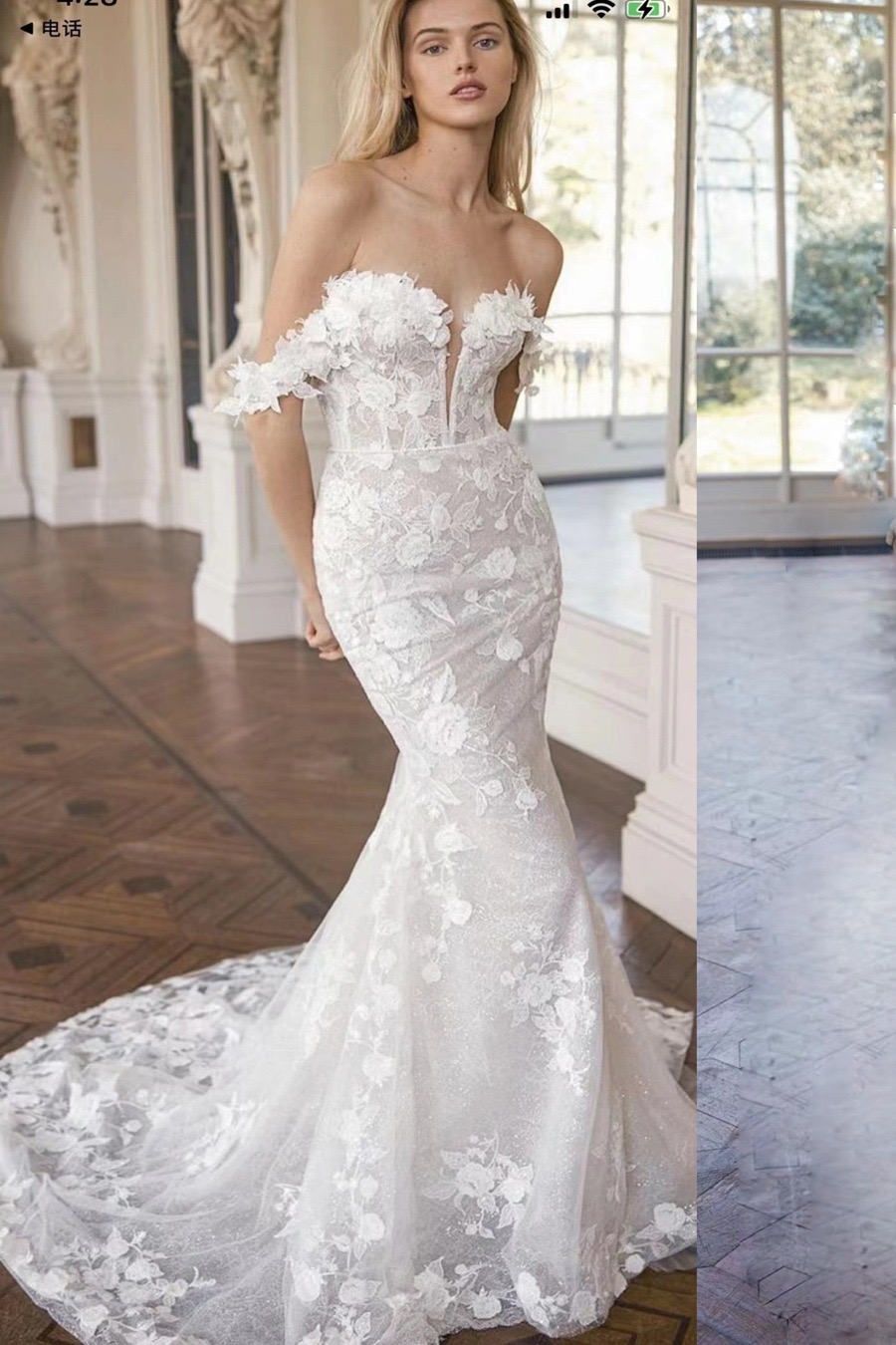 Mermaids Ory Crystals Off The Shoulder Full Elegant Beading Lace Wedding Dress Sequin Slim Deep V Style Beach Boho Shiny Gown Wed Gowns S
