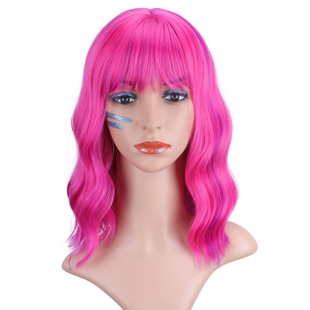 Synthetic Wigs Full Mechanism Curly Hair Products Festival Hot Pink Color Fiber 14inch Bob Wigs