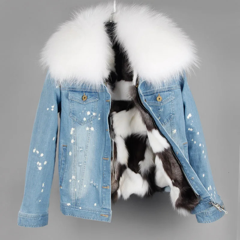 Women's Knits Tees Real Fur Lining Denim Jacket Coat Parkas100 Large Raccoon Collar Women Winter 231016