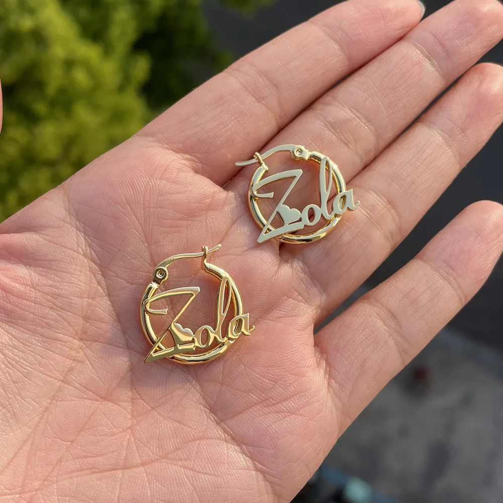 Hoop Huggie 3UMeter Kid Custom Name Hoop Earrings 20mm Cute Personality Letter Small Round Mini Earring Stainless Steel Girl Gift 231016
