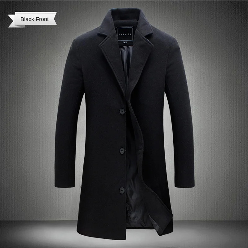 Men's Wool Blends 2023 Spring and Autumn Long Cotton Coat Blend Pure Color Casual Business Fashion Clothing Slim Windbreaker Jacket 231017