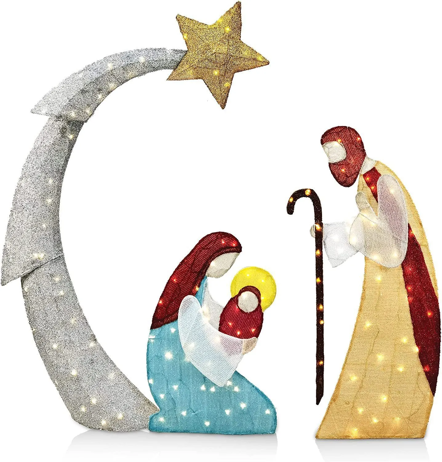 Tinsel Nativity Scene Warm White Plane Painting For Easter Christmas Outdoor Yard Garden Home Decorations Event Decoration 221123