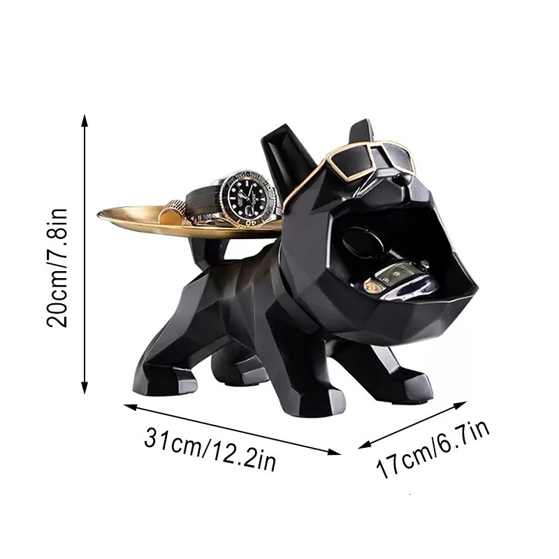 Arts and Crafts Resin Cool Bulldog Crafts Dog Butler with Tray for Keys Holder Storage Jewelries Animal Room Home Decor Statue Dog Sculpture 231017