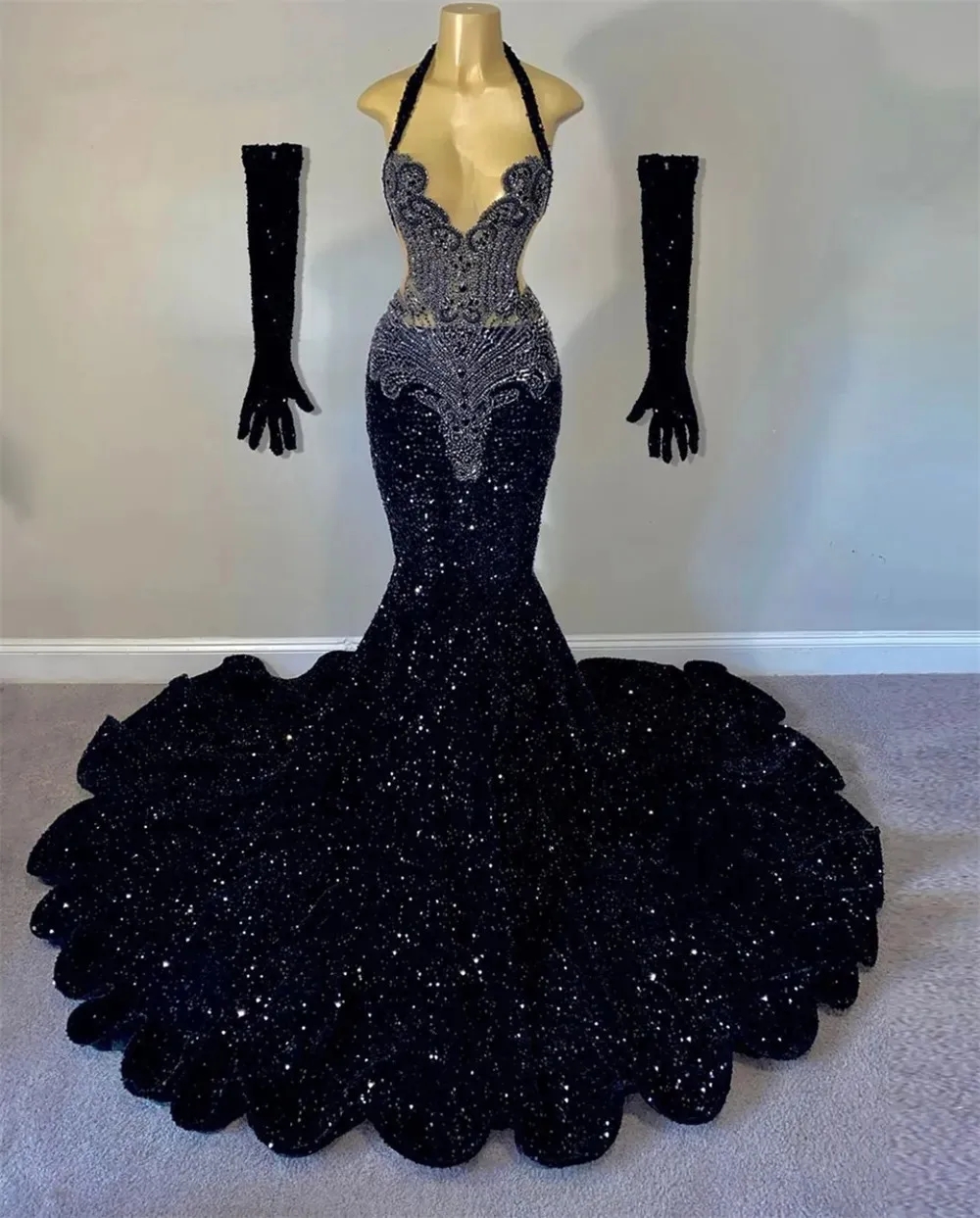 Real Pictures Beaded Sequins Prom Dresses 2024 For Black Girls Mermaid New Arrival Evening Party Gowns Custom Made