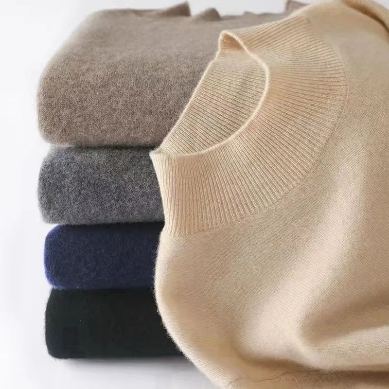 Men's Sweaters Wool Blend Cashmere Sweater Half High Lapels Pullovers Knit Winter Tops Long Sleeve HighEnd Bottoming Shirt 231017
