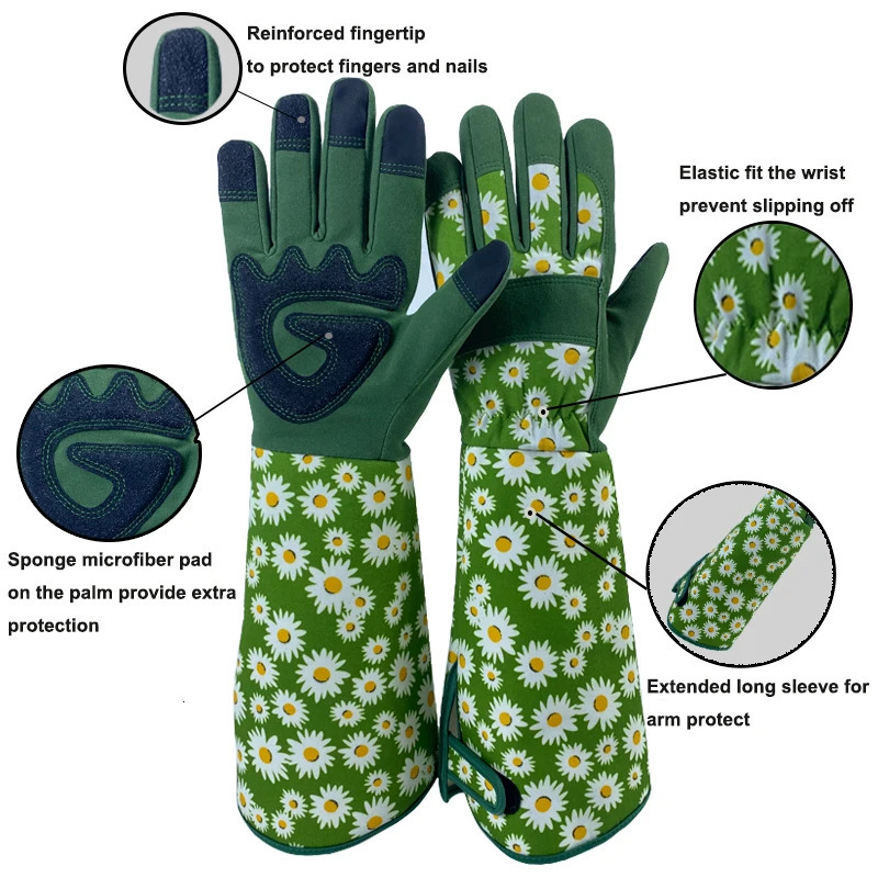 Five Fingers Gloves Long Gardening Gloves for Women Thorn Proof Gloves Men's Rose Pruning Garden Gloves with Touch Screen Breathable Work Gloves 