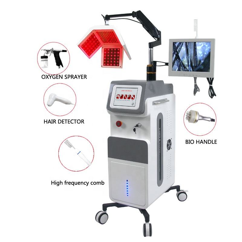 Vertical Diode Laser 650nm Diode Laser Therapy Device Hair Regrowth Anti Hair Loss Massage Machine with Ozone Comb Oxygen Sprayer