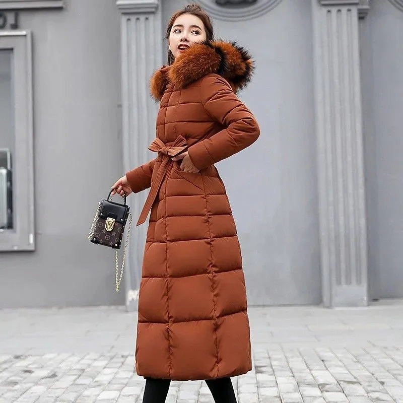 Womens Down Parkas Winter Jacket Fur Collar Hooded Cotton Padded Long Coat Korean Loose Warm Thicken Outwear 231017