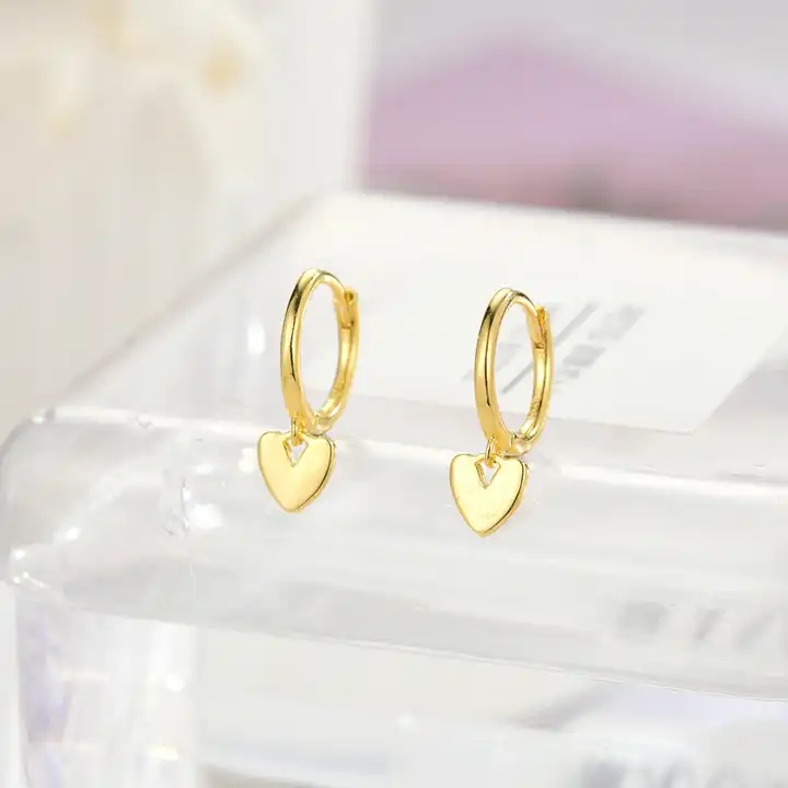 Trendy 925 Silver Heart Hoop Dangle Hoop Earring for women
