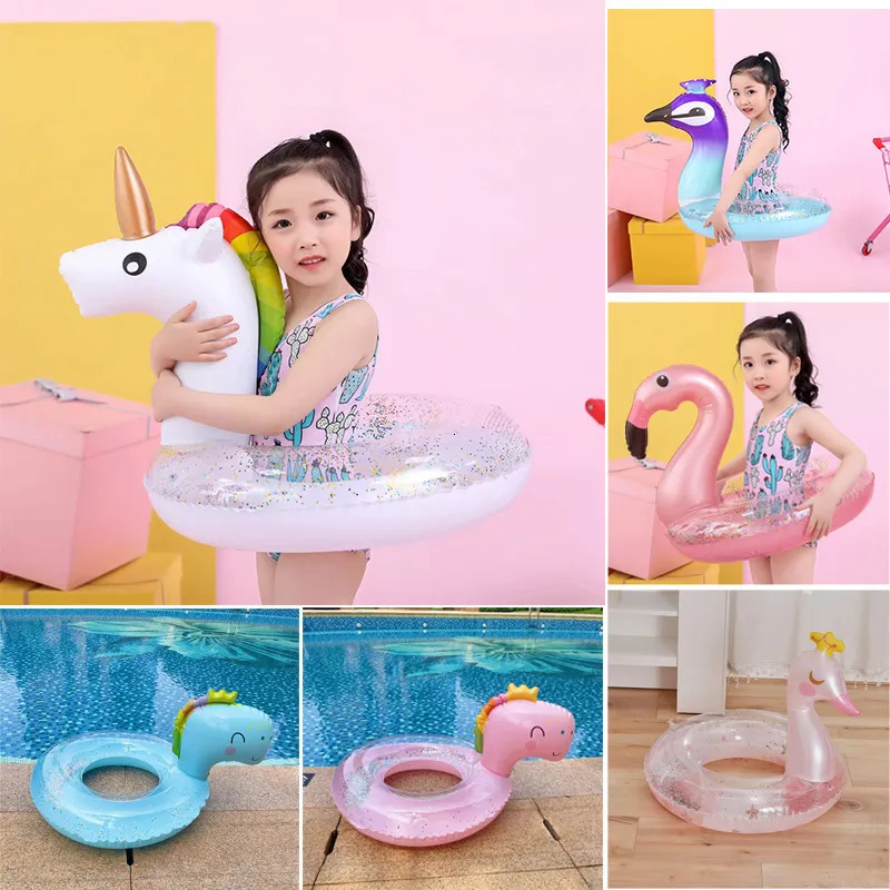 Inflatable Floats Tubes Rooxin Inflatable Flamingo Pool Float Baby Swimming Ring Summer Beach Party Pool Toys Unicorn Swimming Circle Pool Accessories